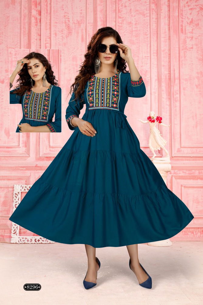 Beauty Menka New Fancy Festive Wear Heavy Rayon Long Fancy Kurti Collection